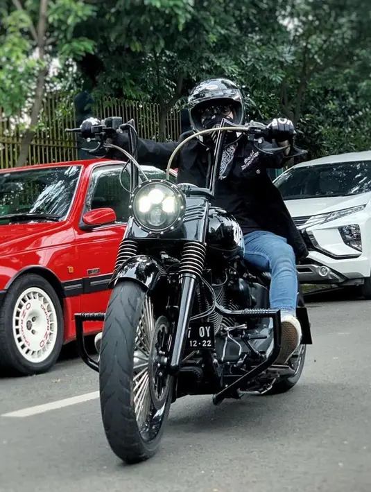 Motor Harley Davidson ini sepertinya menjadi moge kesayangan Desta. Dalam banyak kesempatan, Desta kerap kali menunggangi motor ini. (Instagram/desta80s)