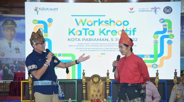 Menparekraf Sandiaga Uno berkunjung ke workshop Kabupaten Kota (KaTa) Kreatif di Balai Wali Kota Pariaman, Kota Pariaman, Sumatera Barat.