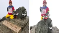 Tsou Tse Kang (8) di puncak Gunung Jade (Yu Shan) membawa foto ibunya. (Sumber: Pixnet dan Facebook Tsou Ping Wei)