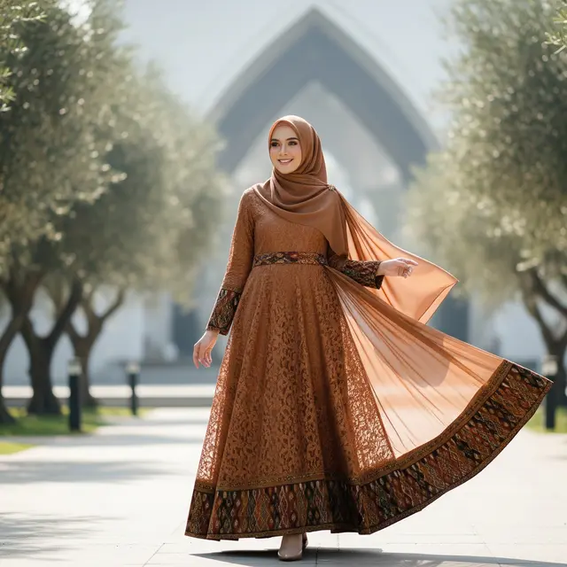 Model Gamis Batik Brokat Warna Bronze Terbaru untuk Ramadan 2026 (Image by Gemini AI)