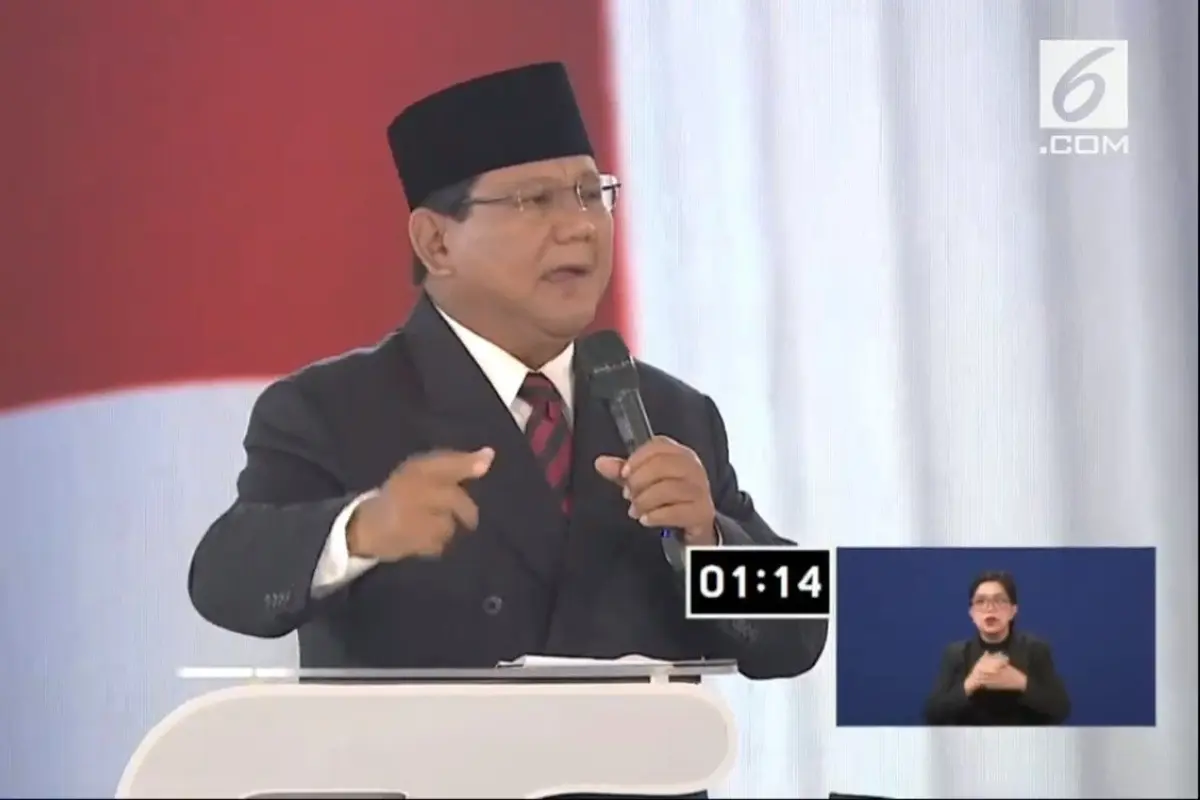 Calon Presiden nomor urut 02 Prabowo Subianto dalam debat keempat Pilpres 2019. (Liputan6.com)