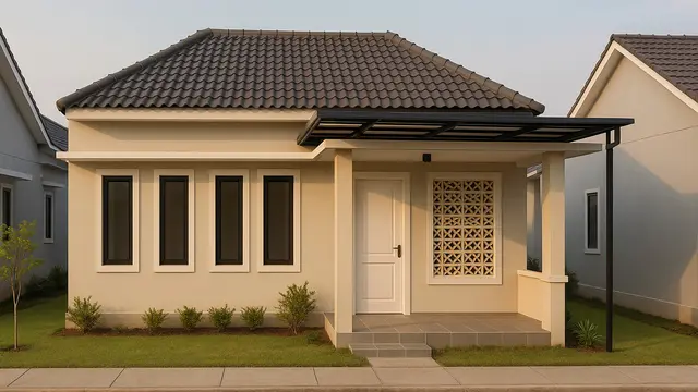 Model Rumah Sederhana 6x12 Dengan 3 Kamar dan Teras Depan/Ilustrasi oleh AI