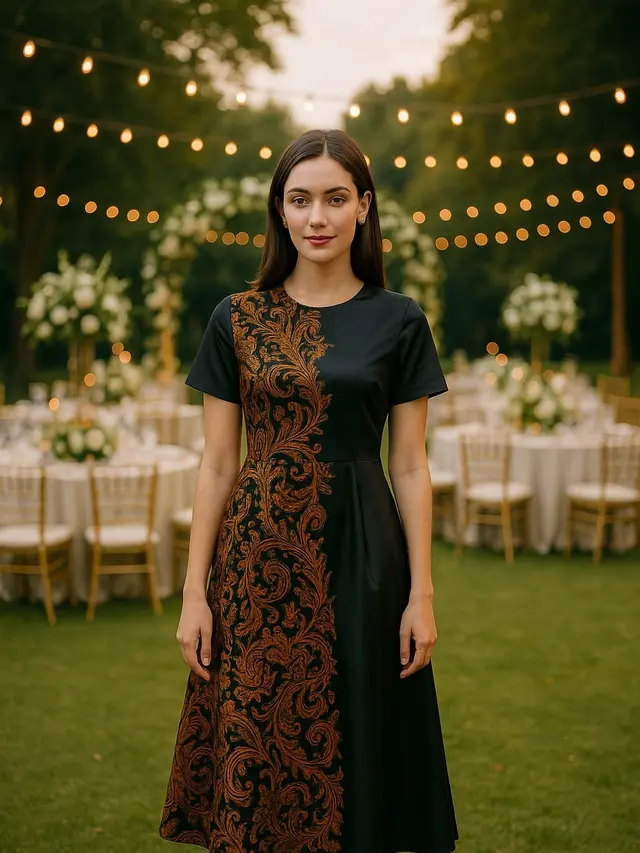 Model Dress Batik Satin Lengan Pendek