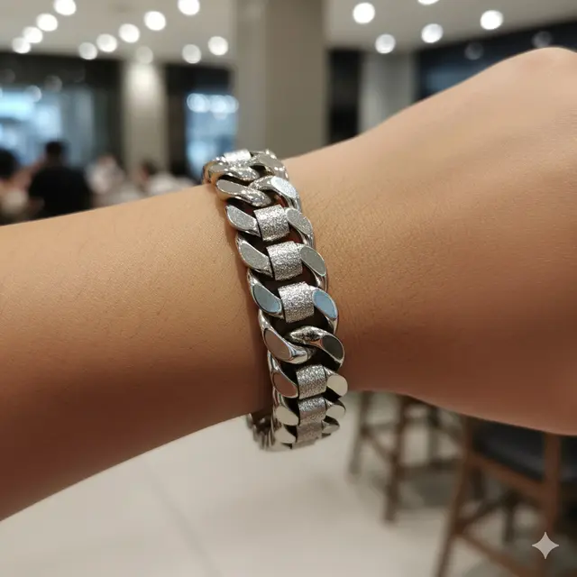 Gelang Emas Model Cuban Link Kombinasi Perak