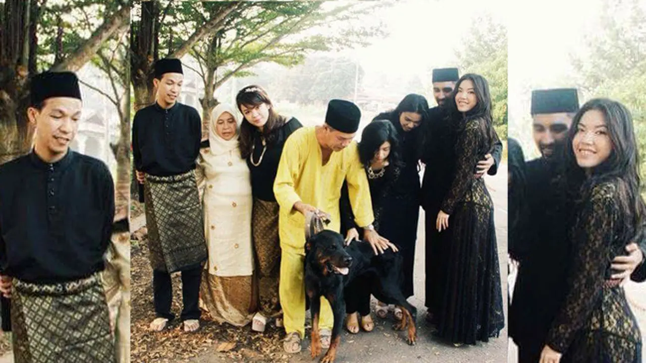 Viral, Foto Keluarga Berhari Raya dengan Anjingnya