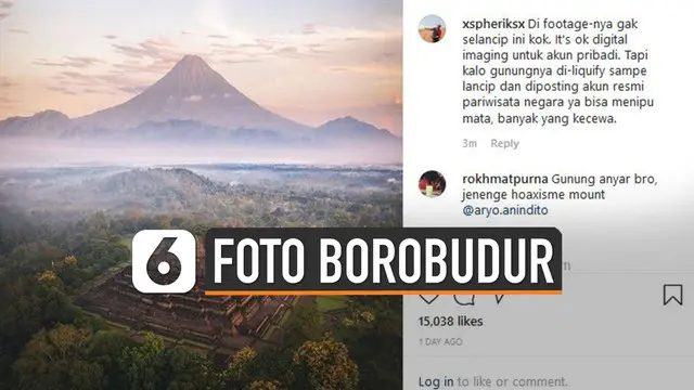 Foto borobudur dengan latar belakang gunung lancip ramai dibicarakan. Foto tersebut diunggah oleh akun resmi Kemenparekraf @indtravel.