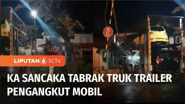 Kereta Api Sancaka jurusan Yogyakarta-Surabaya menabrak truk trailer pengangkut mobil di perlintasan tanpa palang pintu di Mojokerto, Jawa Timur, Kamis (26/01) malam. Tabrakan terjadi karena truk trailer tersangkut di perlintasan kereta api.