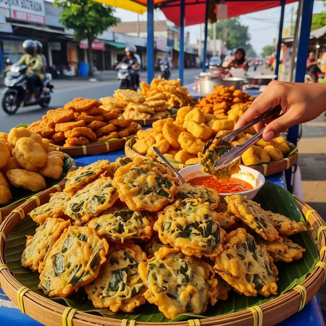 Ilustrasi Gorengan Terdiri dari Bakwan Daun Singkong