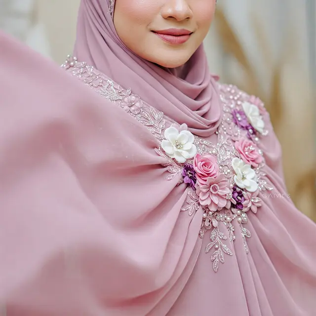 Model Gamis Simple tapi Mewah Motif Bunga