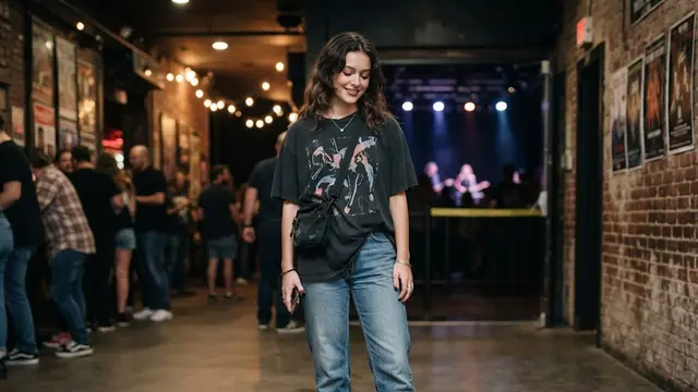 Kaus Band Oversized dan Celana Jeans