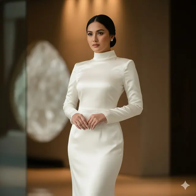 Long Dress Silk High-Neck