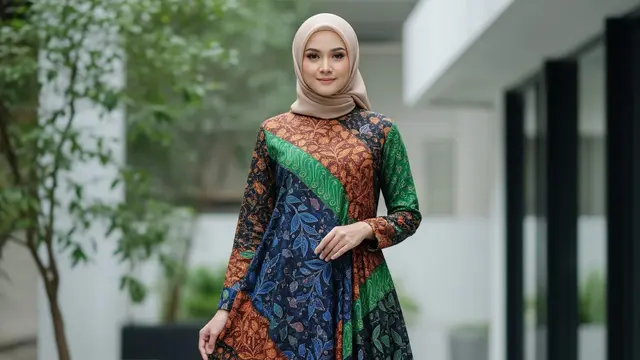 Model Gamis Batik Etnik Asimetris