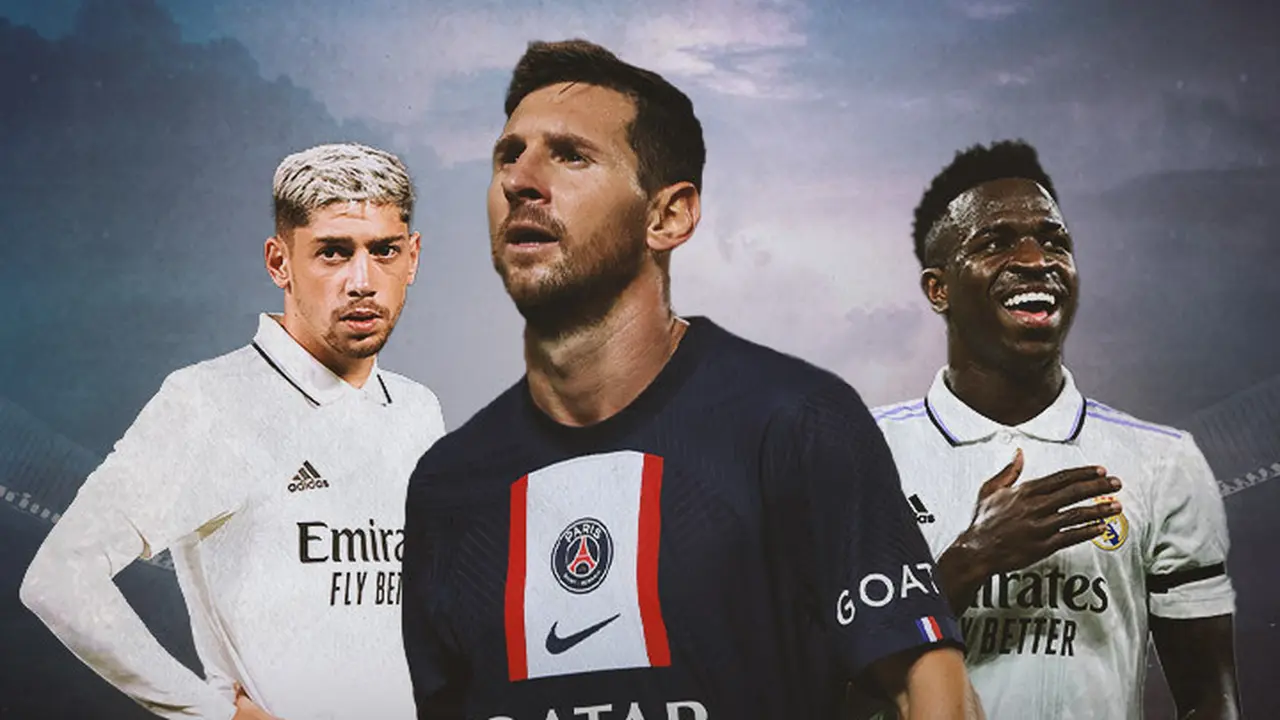 Ilustrasi - Federico Valverde, Lionel Messi, Vinicius Junior