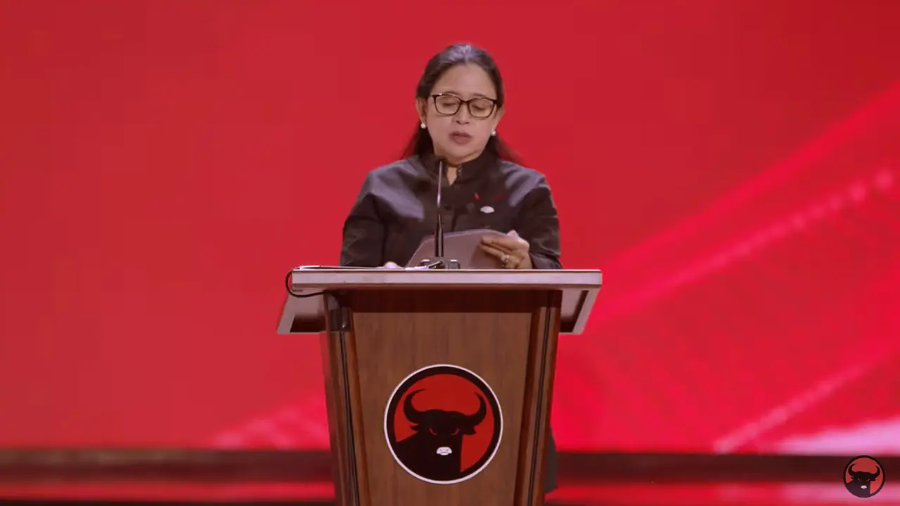 Ketua DPP PDIP Puan Maharani di Rakernas V PDIP, Minggu (26/5/2024).