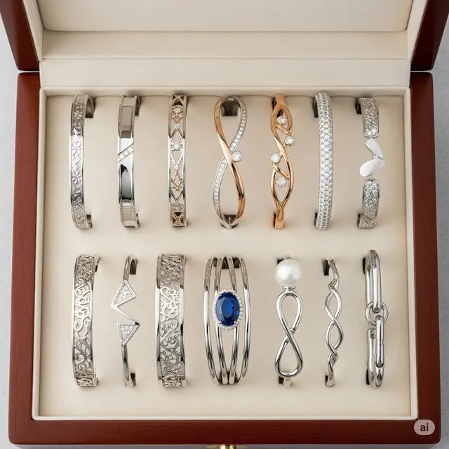 Rekomendasi Gelang Bangle Emas Putih Elegan Tren 2025. Foto: Gemini