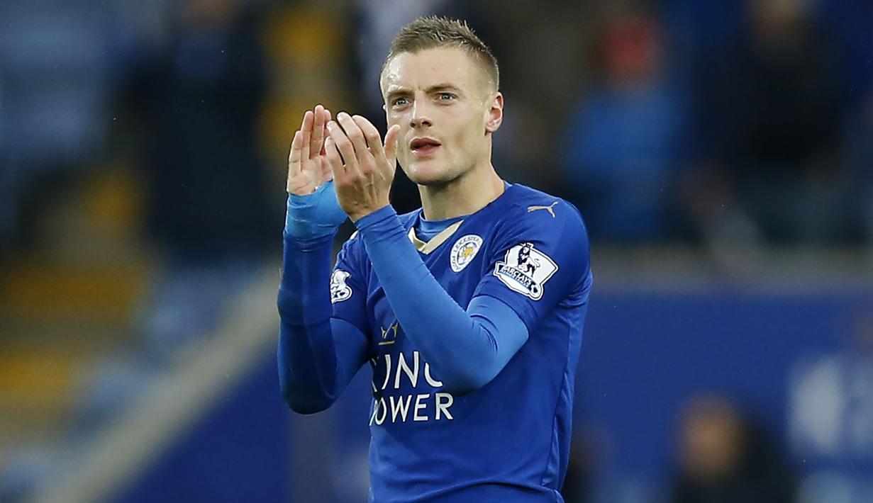 Striker Leicester City, Jamie Vardy menjadi pimpinan sementara klasemen pencetak gol terbanyak Liga Inggris. (Action Images via Reuters/Andrew Boyers)