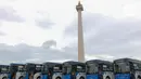 PT Transjakarta (TJ) resmi meluncurkan 200 unit 200 unit Bus Raya Terpadu (BRT) listrik baru. (Liputan6.com/Herman Zakharia)