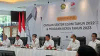 Menteri ESDM Arifin Tasrif dalam&nbsp;Konferensi Pers Capaian Kinerja Sektor ESDM, di Kementerian ESDM, Senin (30/1/2023). (dok: Arief)