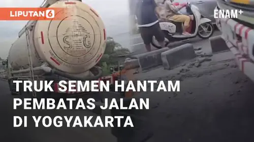 VIDEO: Detik-detik Truk Semen Hantam Pembatas Jalan di Wates Yogyakarta