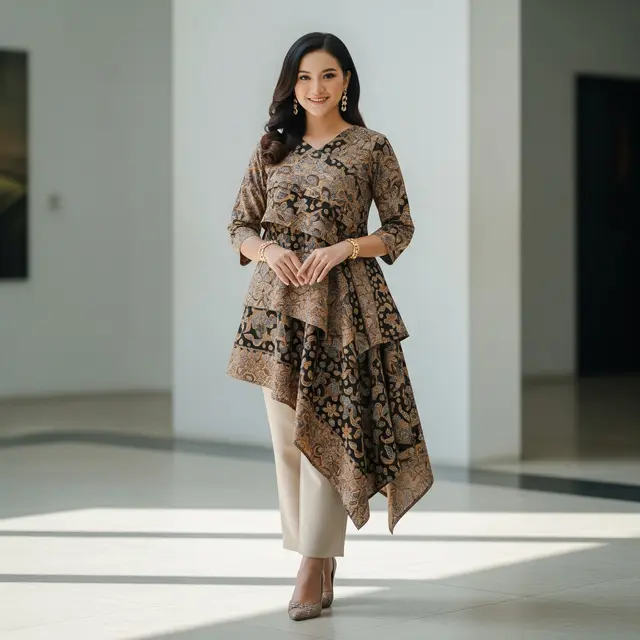 Model Atasan Batik Asimetris Agar Tampilan Lebih Proporsional dan Chic