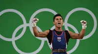 Sinphet Kruaithong, mengalami momen senang dan sedih secara hampir bersamaan di Olimpiade Rio 2016. (AFP/Goh Chai Hin)