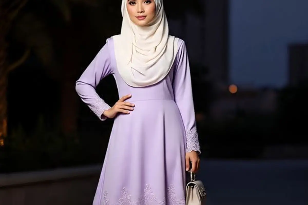 Ilustrasi Long Dress Ungu Muda (Sumber Gambar: Meta AI)