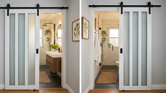 Pintu PVC dengan Panel Buram untuk Privasi (AI Generated)