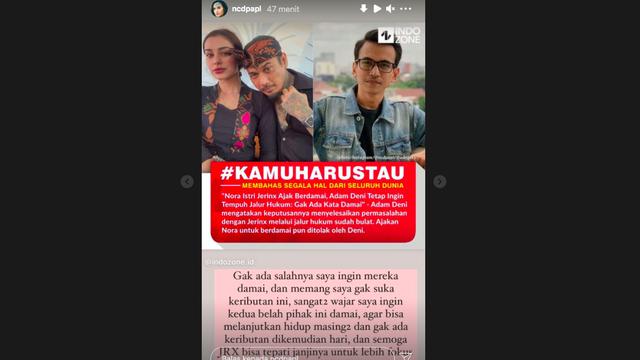 Nora Alexandra Ingin Jerinx SID dan Adam Deni Berdamai