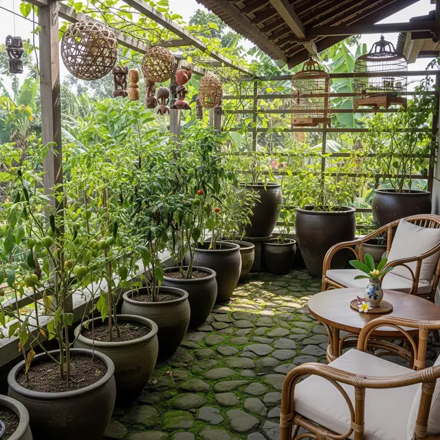 Desain Teras Cozy dengan Kebun Cabai dan Tomat Buat Dapur Langsung Petik (AI Generated)