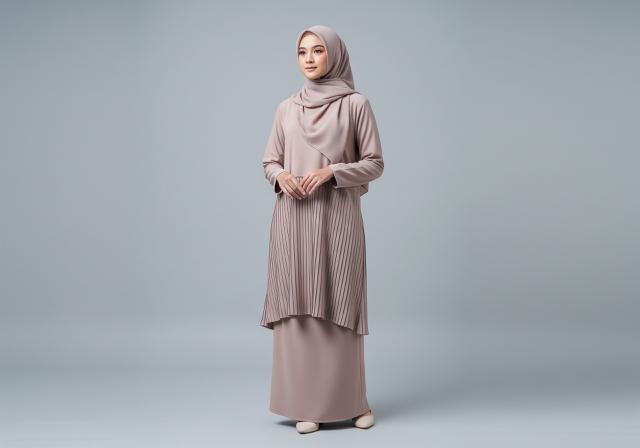 4. Gamis Tunik Model Pleated Minimalis