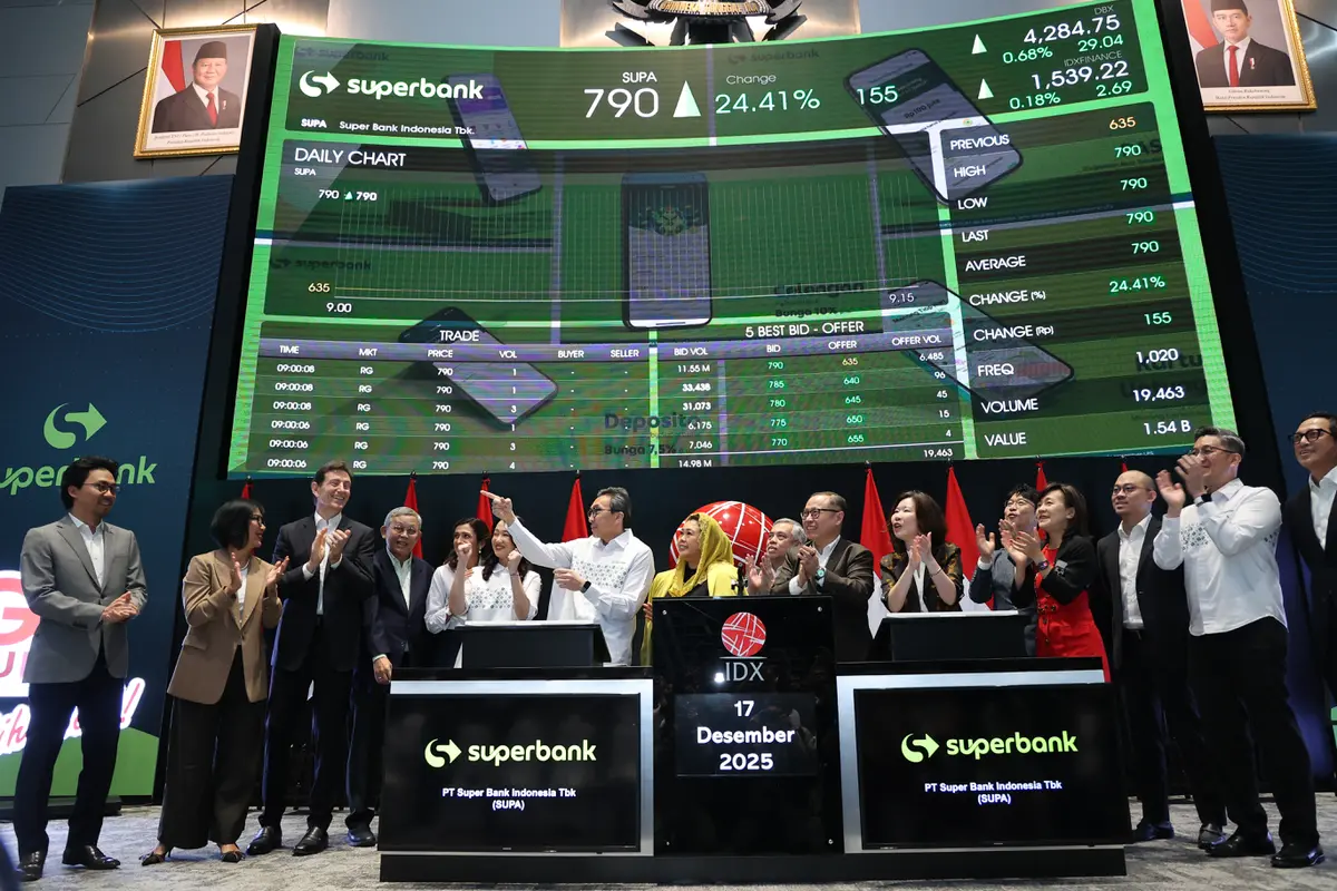 Pencatatan perdana saham PT Super Bank Indonesia Tbk (SUPA), Rabu, (17/12/2025). (Foto: BEI)