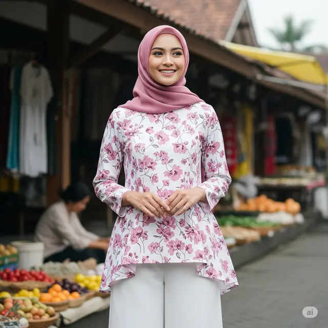 Inspirasi OOTD Floral Hijabers 2025. Foto: Gemini
