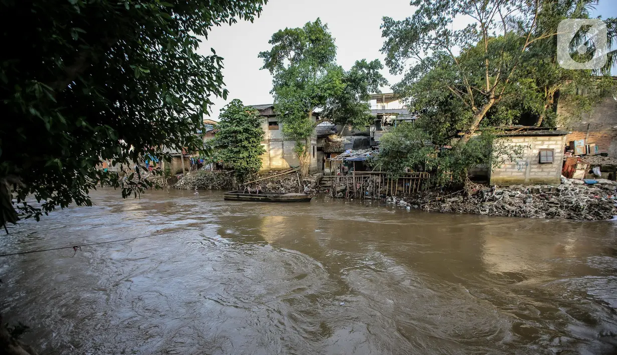 Suasana pemukiman padat penduduk di kawasan bantaran Kali Ciliwung, Jakarta, Rabu(16/11/2022). Pemerintah Provinsi DKI Jakarta akan melakukan normalisasi Kali Ciliwung sepanjang 4,8 kilometer di empat lokasi prioritas yakni Kelurahan Rawajati Cawang, Cililitan, dan Kampung Melayu dengan rancangan anggaran APBD 2023 sebesar Rp469 miliar. (Liputan6.com/Faizal Fanani)
