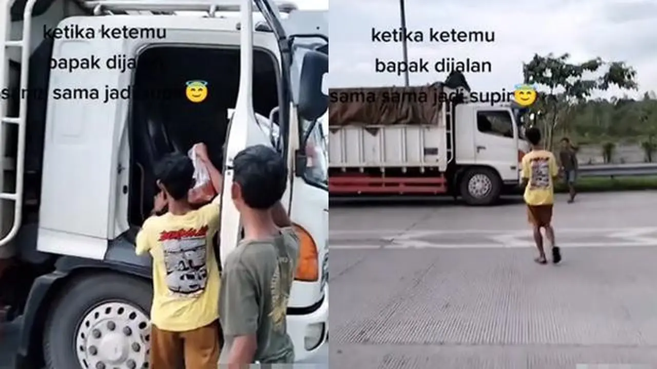 Sama-Sama Berprofesi Sebagai Sopir Truk, Pertemuan Ayah dan Anak Ini Bikin Warganet Terharu