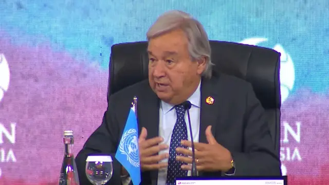 Sekretaris Jenderal (Sekjen) Perserikatan Bangsa-Bangsa (PBB) Antonio Guterres dalam pertemuan bilateral dengan Presiden Joko Widood (Jokowi) di Ruang Kakatua, Jakarta Convention Center (JCC), Kamis (7/9/2023).  (Tira/Liputan6.com)