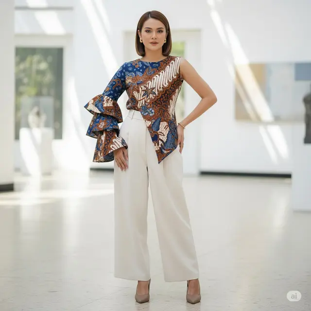 Blus Asimetris + Celana Wide Leg