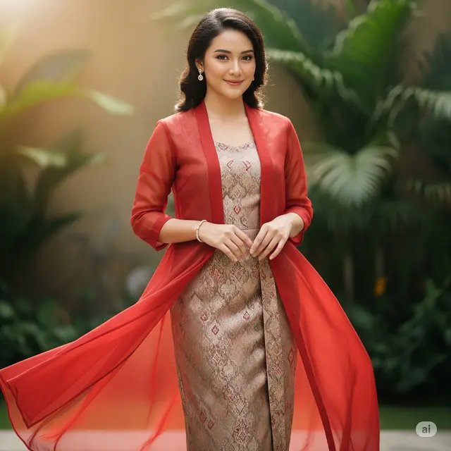 Brokat Timbul Two-Tone dengan Outer Organza Kontras