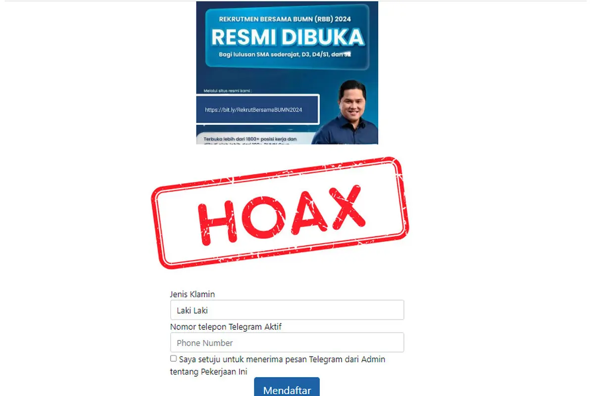 Tangkapan layar hoaks lowongan kerja BUMN