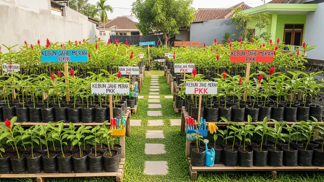 Ide Kebun Jahe Merah di Pekarangan untuk Ibu-ibu PKK/Gemini AI