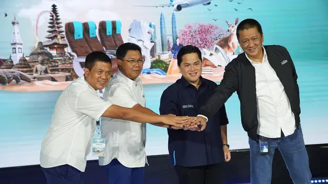 Menteri BUMN Erick Thohir, menyambut baik sinergi antara Garuda Indonesia dan Bank Mandiri dalam mendukung akselerasi pemulihan ekonomi nasional khususnya sektor pariwisata. (Dok Kementerian BUMN)