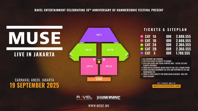 Daftar harga tiket konser Muse di Jakarta. (https://museliveinjakarta.com )