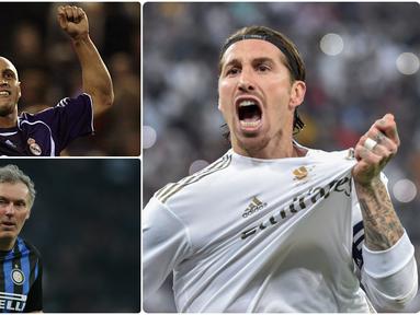 Pencetak gol dalam sepak bola biasanya identik dengan pemain penyerang. Namun, beberapa bek juga mampu menjadi pemain yang rajin mencetak gol bagi timnya. Berikut Sergio Ramos dan bek pencetak gol terbanyak. (kolase foto AFP)