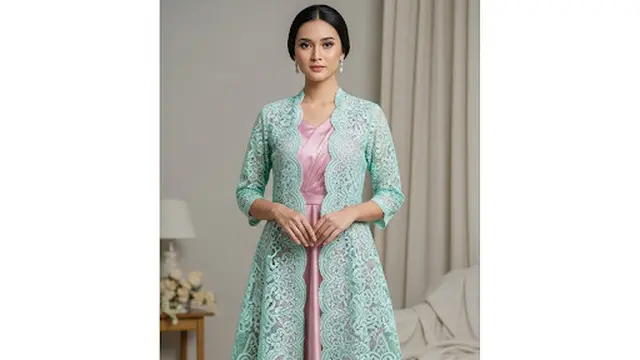 Outer Brokat Mint Lengan ¾ A-Line