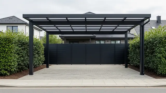 Carport Industrial Charcoal dengan Atap Polycarbonate Gelap