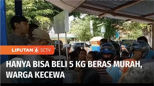 Warga menyerbu operasi pasar beras murah yang digelar di halaman Kantor Perum Bulog Cabang Maumere, Kabupaten Sikka, Nusa Tenggara Timur. Namun warga kecewa karena jatah beras yang dapat dibeli berkurang dari 10 kilogram menjadi 5 kilogram per orang.