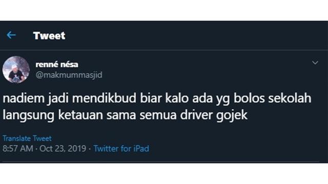 Masuk Kabinet, Ini 7 Cuitan ala Netizen Saat Nadiem Makarim Jadi Mendikbud