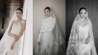 Mikha Tambayong pakai gaun pengantin milik mendiang mama yang dipoles Jeffry Tan. Gaun pengantin klasik model strapless itu mendapat beberapa perubahan seperti detail payet dan taburan beads. [@thebridestory]