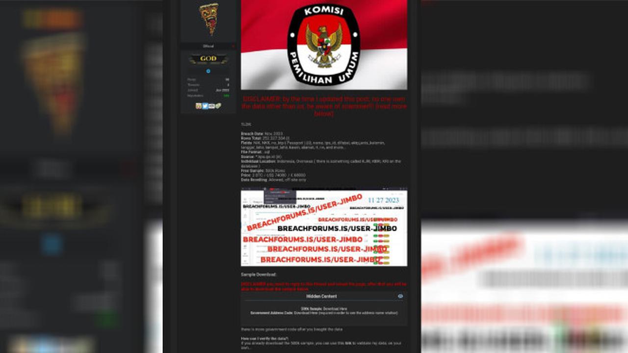 Hacker klaim meretas situs KPU. Dok: tangkapan layar dari BreachForums