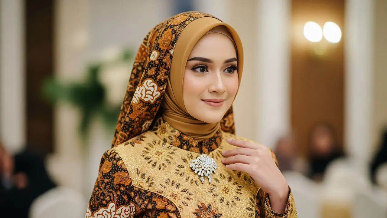 Gamis Batik Sutra Kombinasi Brokat