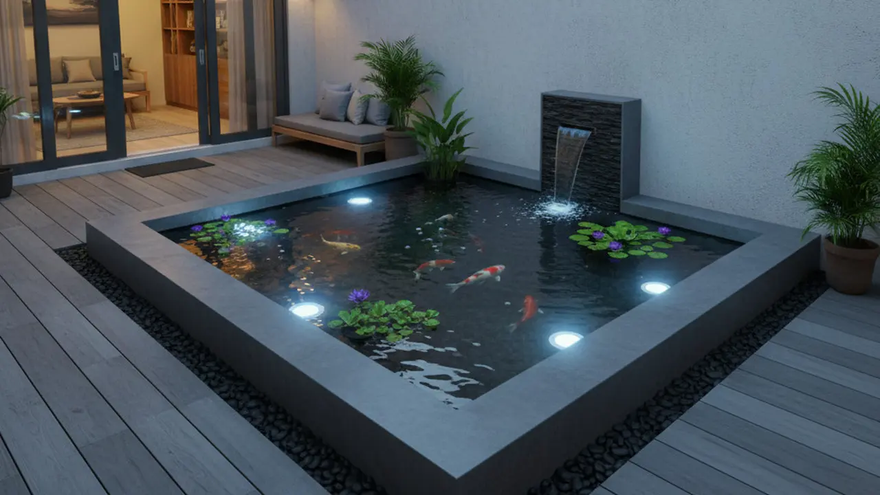 7 Desain Kolam Ikan Minimalis dengan Tanaman Air dan Pencahayaan LED, Bikin Taman Rumah Makin Hidup